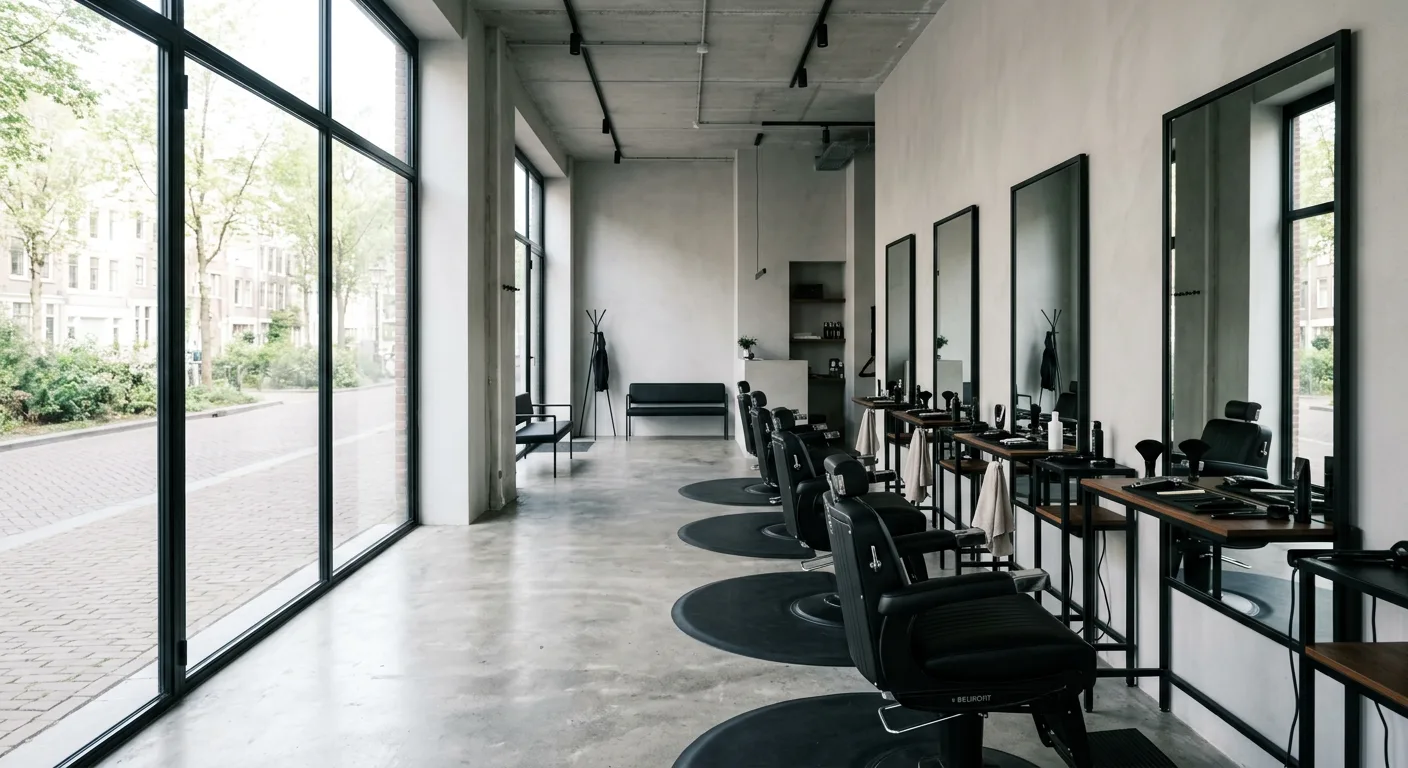 Strak zwart-wit interieur van de barbershop