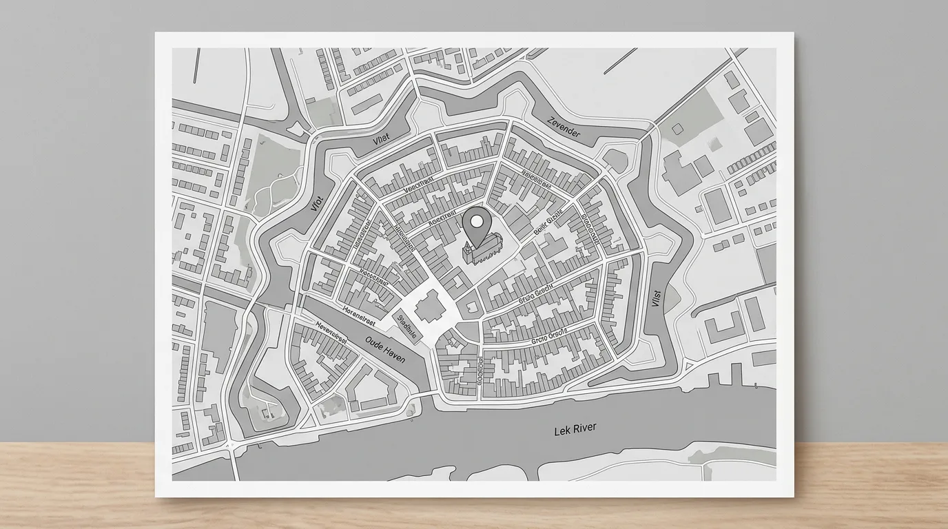 Kaart van Schoonhoven met locatie van de barbershop